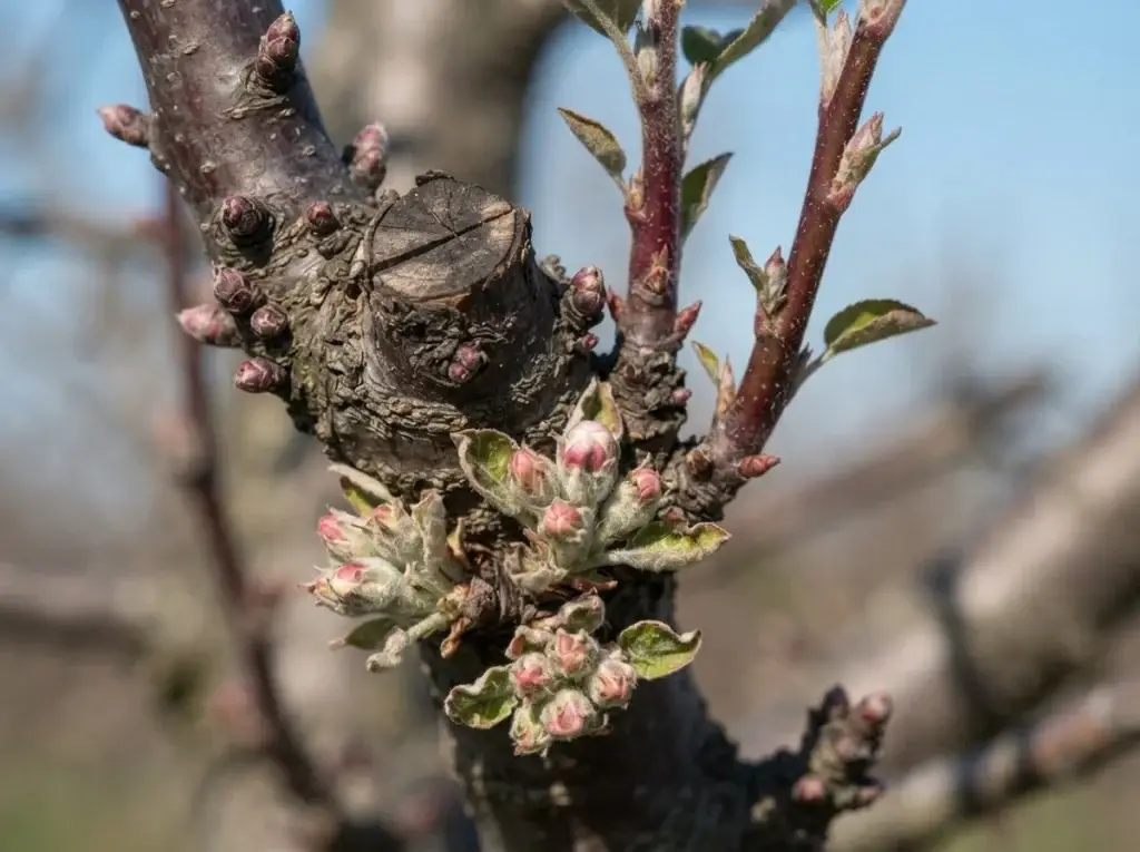 apple tree fruiting spur close up