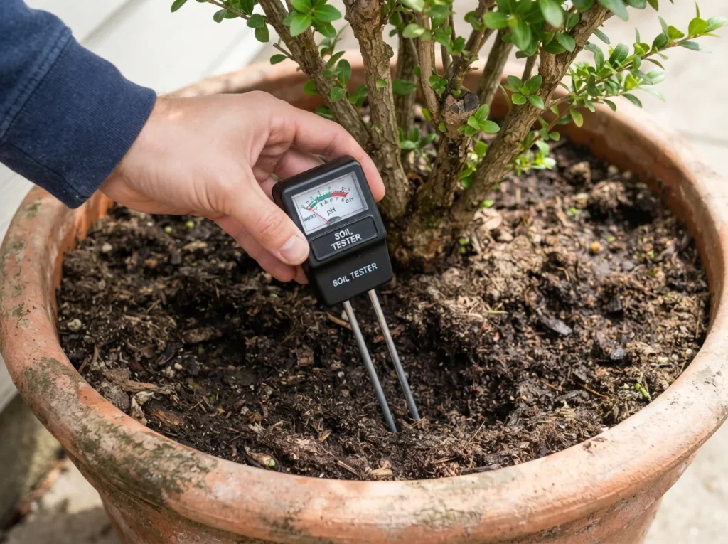 apple tree watering soil moisture check beneath mulch and beside the root zone