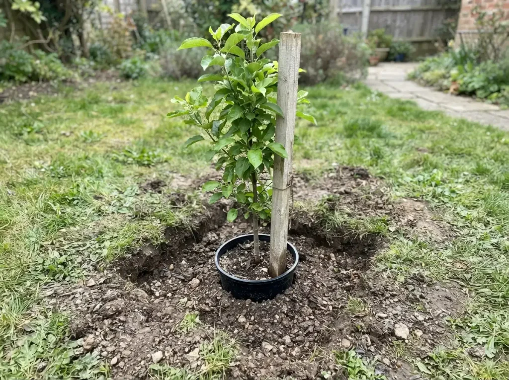 apple tree watering schedule for a newly planted tree with a soil basin