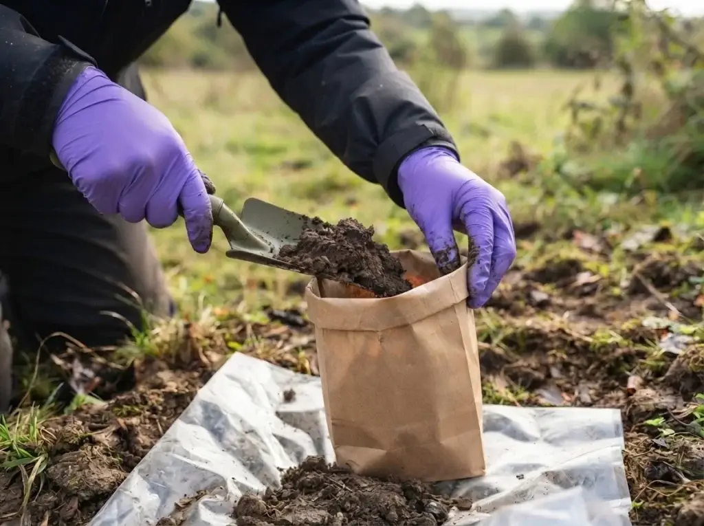 soil pH testing options for an orchard, including a lab bag, color kit, and digital meter