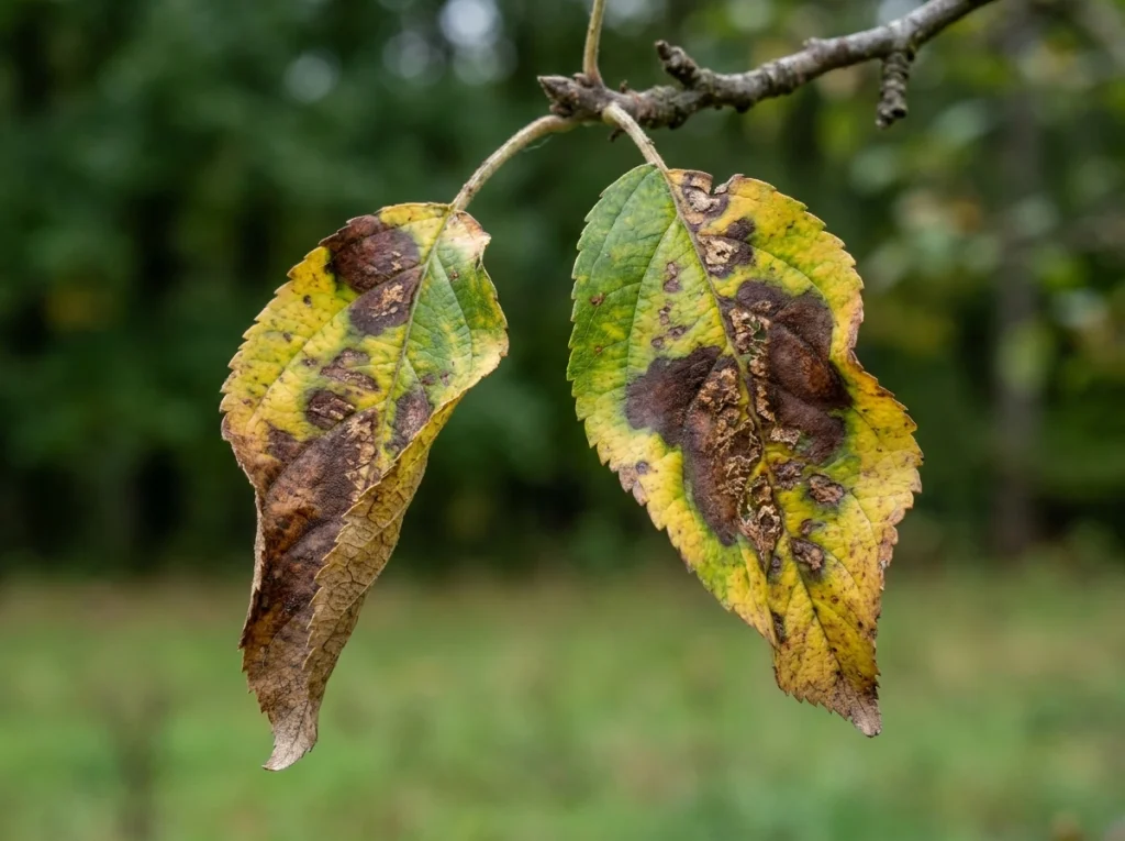 apple tree disease identification visual signs including scab rust fire blight and powdery mildew