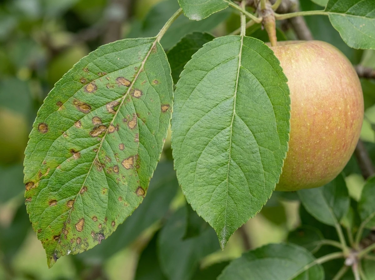 apple scab symptoms compared with clean apple leaves