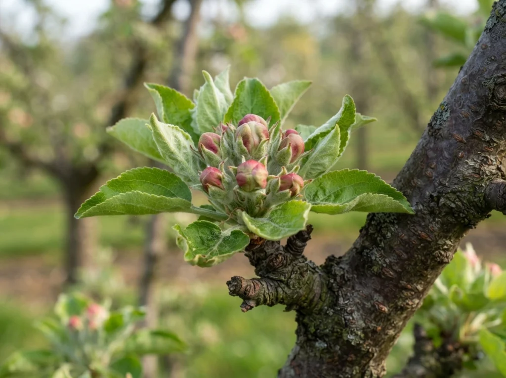 Apple flower buds at tight cluster for planning preventive rust spray timing