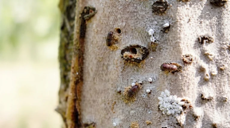 apple tree pests identification showing leaf, fruit, and bark damage clues