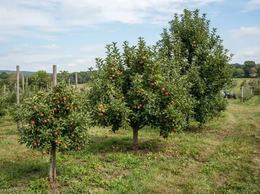 Apple rootstock size comparison showing MM106 between M9 and MM111