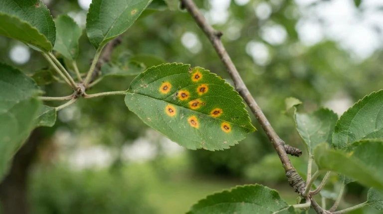 cedar apple rust treatment begins with identifying orange spots on apple leaves
