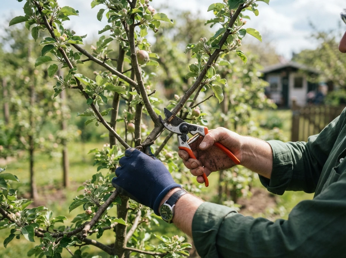 pruning a young disease resistant apple tree for airflow