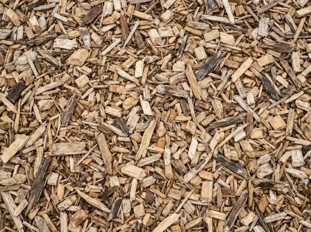 Wood chips, bark, shredded leaves, and compost for mulching apple trees