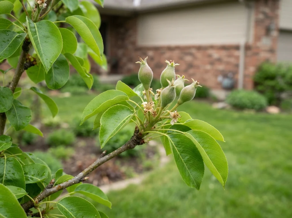 young non-bearing apple tree showing healthy new shoot growth in early summer