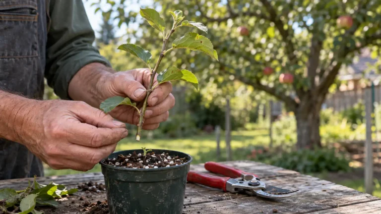 apple tree propagation from cuttings using a freshly prepared young apple shoot