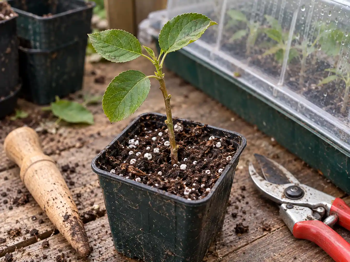 apple tree propagation from cuttings with a softwood cutting in propagation medium