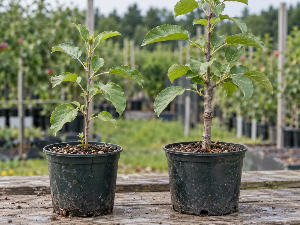 apple tree propagation from cuttings compared with a young grafted apple tree