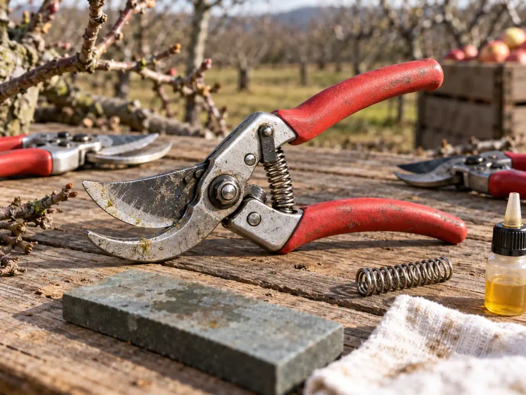 best pruning shears for apple trees showing bypass blade pivot and replaceable parts
