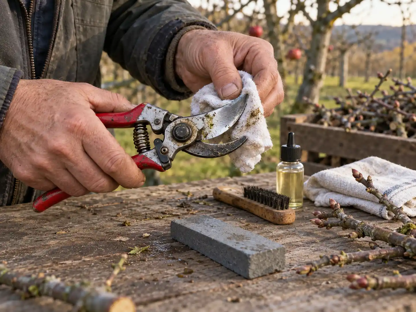best pruning shears for apple trees being cleaned and maintained after pruning